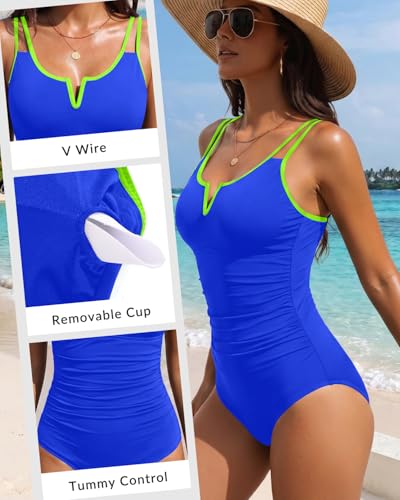 Image of Yonique Womens One Piece Swimsuit Tummy Control - Slimming Bathing Suit V Wired Full Coverage 2026 Swimwear