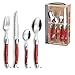 Produktbild LOU LAGUIOLE TRADITION Steakmesser Besteck Set 24-teilig | Steakbesteck mit Tradition und Stil | Griffe in Rot | Wellenschliff Messer | Grillbesteck Set | Scharfe Messer | Besteck Set 6 Personen