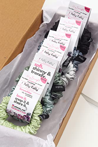 Image of Premium Satin Scrunchies for Women | Hair Bands, Ponytail Holders & Rubber Bands | Skinny, Fluffy, No-Damage Hair Ties | Girls Hair Accessories | Small Size | Pack of 6