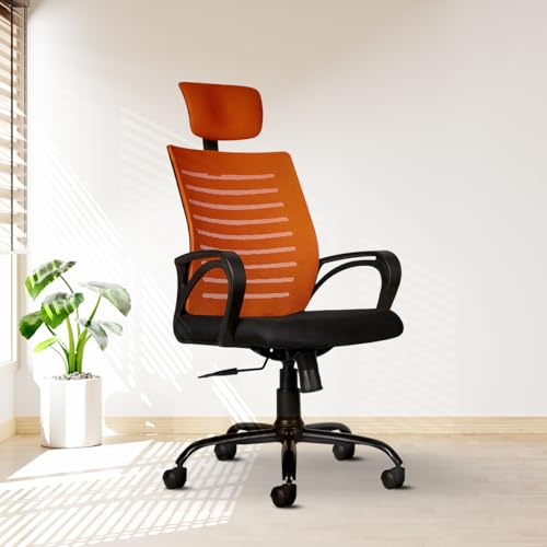 Image of CELLBELL Desire C104 Mesh High Back Ergonomic Office /Study Revolving /Computer Chair for Work from Home - Metal Base, Seat Height Adjustable, Orange