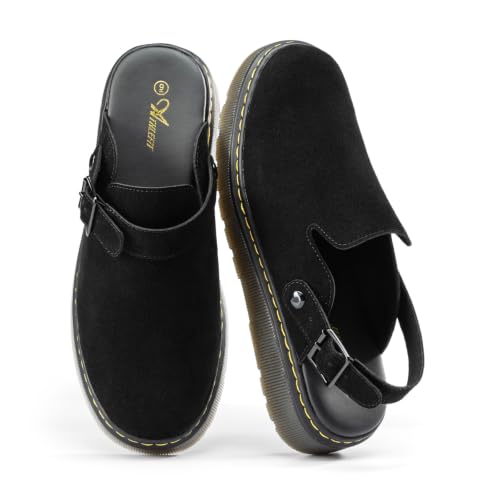 Athlefit Men's Suede Clogs Slip-On Black Mules with Back Strap Size 10 - image 1