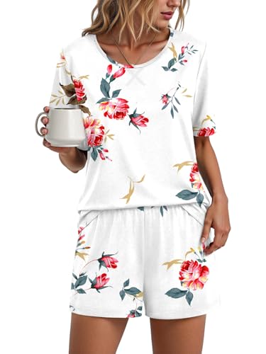 Image of Findsweet Pajama Set for Women 2 Piece Lounge Set Soft Sleepwear Summer Casual Short Pjs Sets with Pockets M-3XL