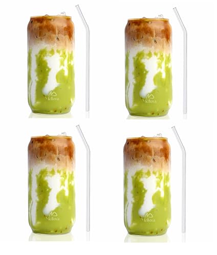 Image of MELLORA Can Shape Glass Tumbler with Straw - Pack of 4 | 540ml Each Transparent Sipper for Mocktails & Cocktails | Ideal for Summer Travel, Outings & Daily Use | Combo Pack for Couples & Unisex