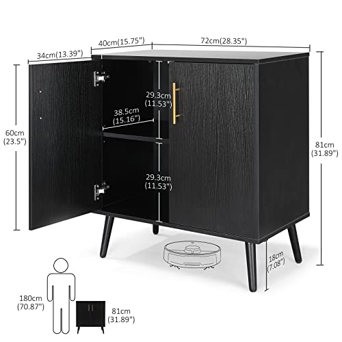 Amzoom Modern Storage Cabinet, Free Standing Sideboard Buffet Cabinet With Storage, Wood Black Accent Cabinet With Doors For Dining Room Hallway Office Entryway Bedroom, 28 Inch #TOP1