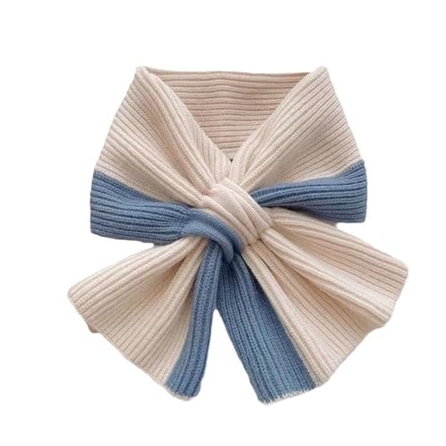 PURPLELILY Bufanda de punto cálida para niñas, diseño cruzado, a la moda, color liso, bufanda a juego para otoño e invierno, cómoda envoltura de punto para el cuello, azul, Talla única