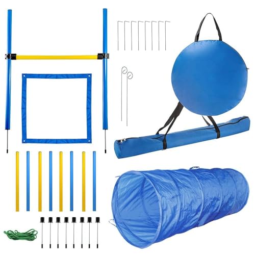 PAWISE Dog Agility Training Equipment, Complete Dog Obstacle Course Kit with Agility Tunnel, Adjustable Hurdle, Weave Poles & Pause Box, Outdoor Dogg Training Set for Backyard & Agility Sports