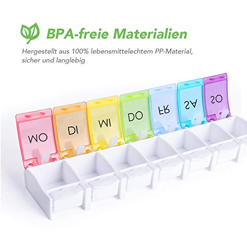 Opret Tablettenbox 7 Tage Deutsch, Pillendose Regenbogen, Tablettendose Pillenbox Medikamentenbox Wochen Tabletten Organizer, Kleine Eicht Zu Öffnen für Unterwegs