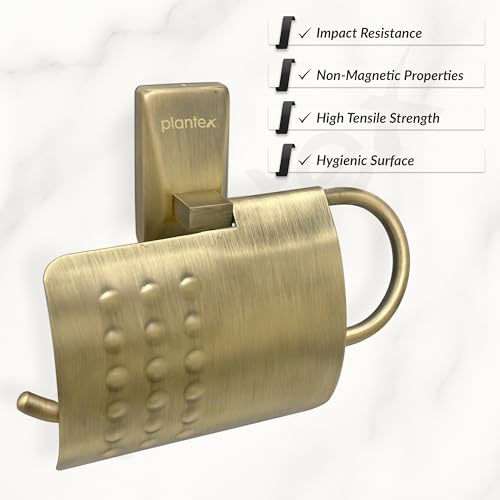 Image of Plantex Brass 304 Grade Stainless Steel Crystal Toilet Paper Holder /Tissue Paper Roll Holder for Bathroom - (Brass Antique)