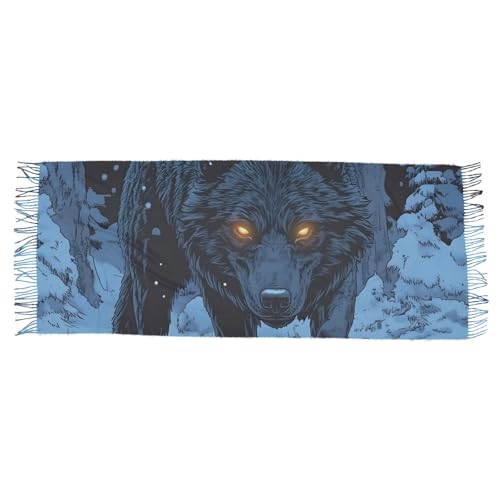 Anime Wolf Pashmina Scarf for Women Soft Cashmere Feel with Tassel Shawl Wraps 86×30 IN3
