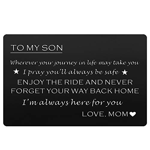 Wallet Cards Gift for Son from Mom Engraved Metal Wallet Insert for Son - To My Son Gift - Unique Gift to Son from Mother, Graduation Gift, Coming of Age Gift Perfect Son Birthday Gift