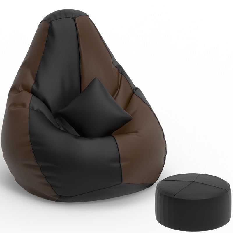 Image of Biggie Bean Bag with Beans Filled XXXL Bean Bag with Free Cushion & Footrest - Official : ElegantPuffPod Combo (Matching Color : Regular, Black Brown)
