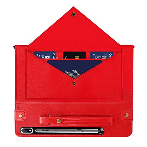 Handbag Case for Samsung Galaxy Tab S8+/S7+/S7 FE 12.4", Techcircle Folio Stand Crossbody Wallet Case with Pen Holder & Card Slots Thin Pocket, Built-in Hand Strap & Removable Shoulder Strap, Red by Techcircle - Image 6