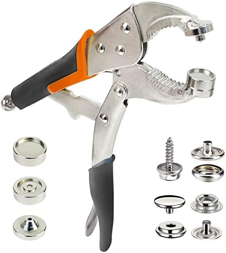 snap Fastener Tool,Snap Tool for Boat Covers, Heavy Duty Snap Setter Pliers Canvas Snap Fasteners Kit Includes 20 Sets 15mm Stainless Snaps