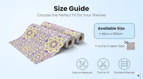 Image of Dribble EVA Shelf Liner Mat 45x500cm Roll, Non Slip Drawer & Cabinet Liner for Kitchen, Waterproof Oilproof Washable Fridge Mat, Anti Skid Cupboard Wardrobe Multipurpose Mat (Purple /Yellow)