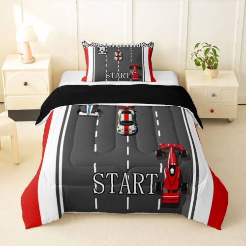 Feelyou Race Car Comforter Set for Kids Boys Teens Extreme Sports Comforter Sports Car Bedding Set 1 Comforter & 1 Pillowcase