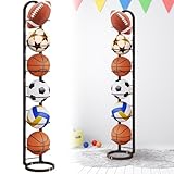 BIZOI 6 Stufiger Ballständer, Vertical Ballregal Fußball Ständer, Abnehmbares Standing Rack Halter, Ballaufbewahrungsregal Basketball Holder, Ball Aufbewahrung für Fußball Basketball Volleyball
