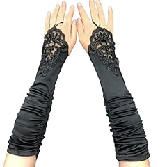 A-a- Black - Long Satin Fingerless Gloves