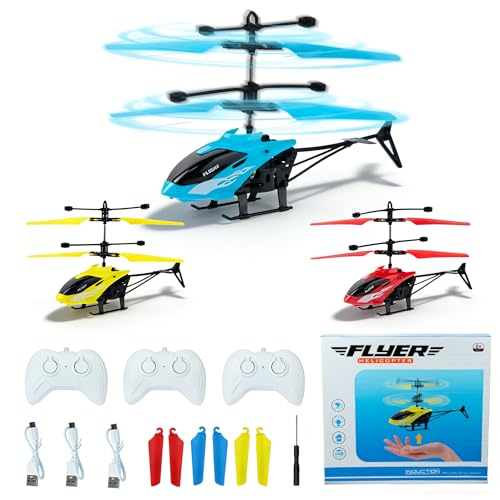 Remote Control Helicopter,Gesture Sensing Indoor Flying Helicopter Toys,RC Helicopter Airplane for Teenage with 10Mins Flight,3 Pack RC Helicopter for Kids with Light,Birthday Gifts for Boys and Girls