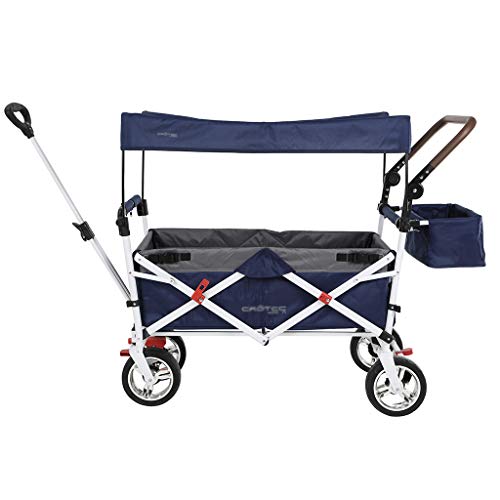 All Purpose Folded Wagon Push Pull Handle Jumbo Wheel Garden Utility Beach Shopping Travel Cart Outdoor Sport Collapsible with Canopy Cover Easy Setup