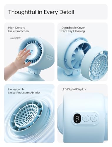 Image of JISULIFE 2026 Stroller Fan - Small & Stylish with 38H Cooling | Soft Night Light, LED Display, One‑Click Detachable Baby Fan for Stroller Crib Desk Car Seat Travel, Gift for Baby Mom-Blue
