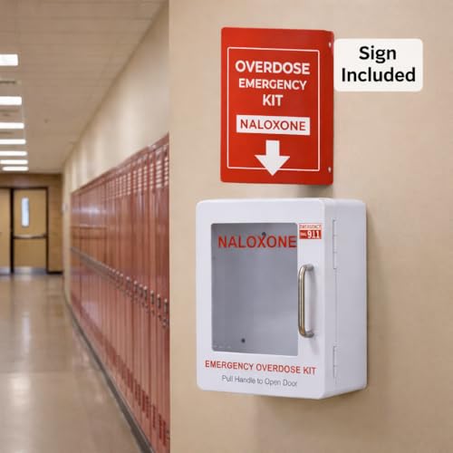 Image of Naloxone Overdose Emergency Kit Cabinet - Emergency Sign Included - No Alarm or Lock | Designed for Wall Mount & Public Access (No Alarm, White)