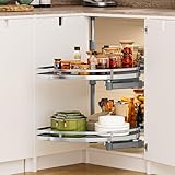 DWVO Corner Cabinet Pull-Out Organizer, 2-Tier Blind Corner Shelf with 270° Swing-Out Tray, Right Swing, Heavy-Duty Chrome Plated Iron, 32.7'x17.3'x21.3', Gray
