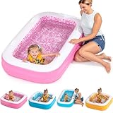 2-in-1 Inflatable Kiddie Pool, 65'x39'x10' (5'5') Soft Cushioned Floor, Handles, Drain, Shallow Rectangular Blowup Swimming Pool for Kids Age 2+ Toddler Ball Pit, Small Adult Backyard Tanning Pool