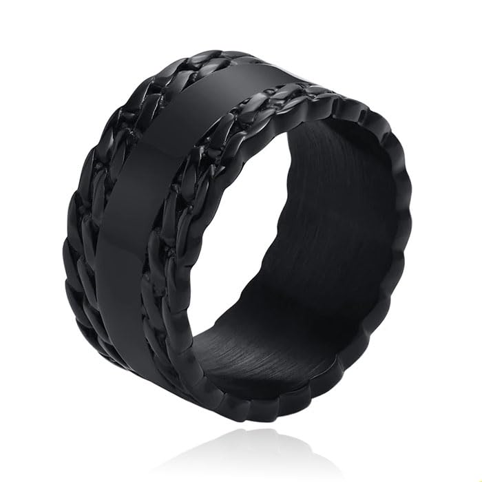 Bague en acier inoxydable homme 19mm - Anneau large en métal massif sans pierre