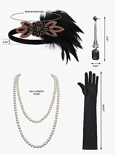 SWEETV 6Pcs 1920s Flapper Great Gatsby Accessories Set for Women, Roaring 20s Women's Costume Accessories Sets - Thumbnail 7