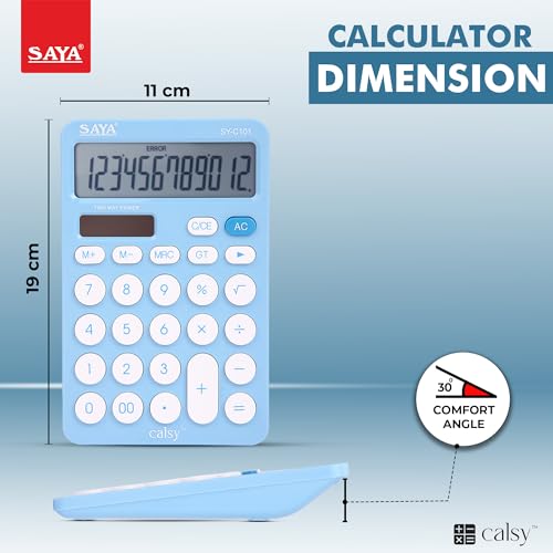 Image of SAYA SY-C101 Ultra-Fast, Ultra-Light Desktop Calculator | Ergonomic Design | Perfect for Office, School, and Home Use | 3-Year Warranty | Sleek Blue Color for Style & Functionality.