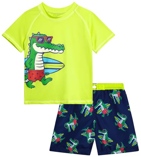Quad Seven Baby Toddler Boys Swim Set - 2 Piece Swim Trunks and Boys Rash Guard Short Sleeve Kids Swimwear (Sizes: 12M-7)