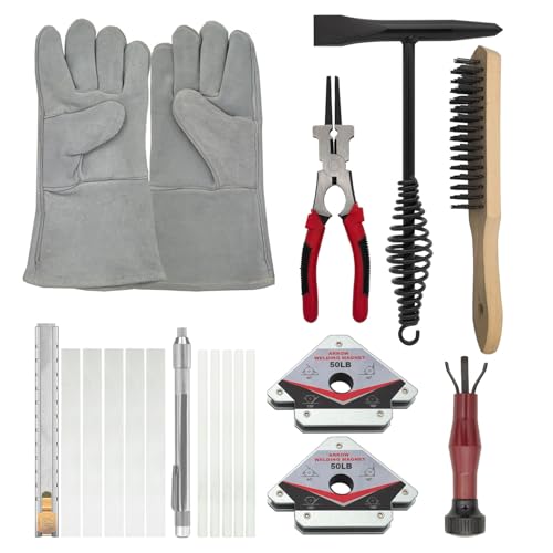 VASTOOLS MIG Welding Tools 8sets Chipping Hammer Leather Welding Gloves 13.5 Soapstone Holder 50LB Welding Magnet Welpers Pliers 8 MIG Nozzle Reamer Wire Brush