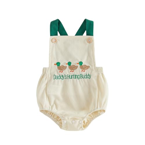 Ysfanwuxi Baby Boy Hunting Clothes Daddys Hunting Buddy Overalls Mallard Duck Romper Bodysuit Infant Summer Outfit (Beige 12-18 Months)