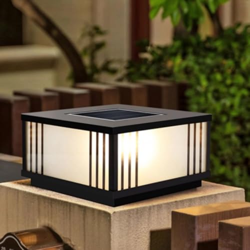 Borne solaire étanche en verre et fonte noire avec LED longue durée