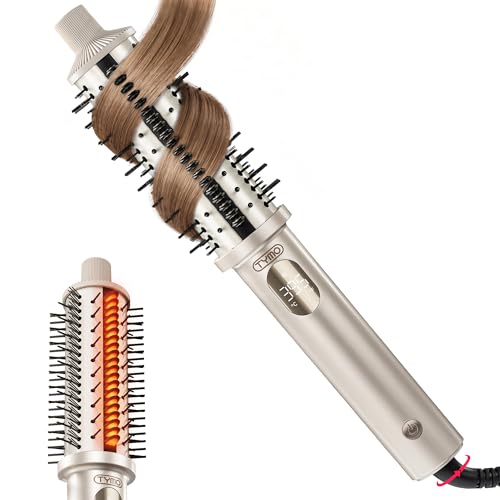 TYMO STYLUX PRO Thermal Styling Brush 1.5-Inch Round Heated Volumizer 2-in-1 Hair Straightener and Curler 800M Negative Ions for a Smoother Finish LCD Screen 5 Settings