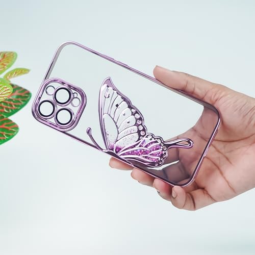 Image of Peeperly Back Cover Case for iPhone 14 Pro Max Scratch Resistant Anti-Slip TPU Shockproof Protective Durable Glowing Butterfly Transparent Case for Girls & Women(Pink)
