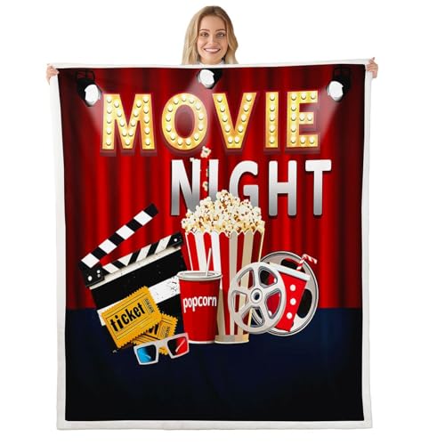 Movie Night Fleece Throw Blanket for Children's Theater Cinema Poster