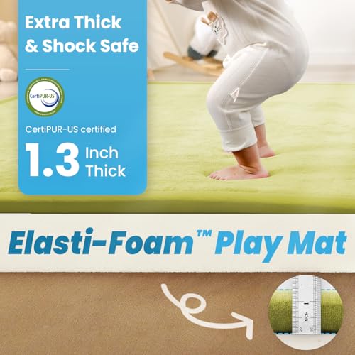 Image of 1.3 inch Thick Baby Play Mat for Floor, 28x72 Foam Tummy Time Mat, Padded Support Soft Plush Bedside Rugs for Infant Kids Toddler Crawling Kick Activity (Light Green)