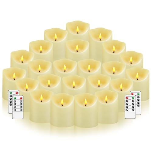 Image of Nimiko Flameless Candles with Remote, Battery Operated Flickering Flameless Candles, LED Candles with Timer 2 /4 /6 /8H, with Realistic LED Candles Set of 24 (D3 x H 3 inch 4 inch 5 inch) (Ivory)