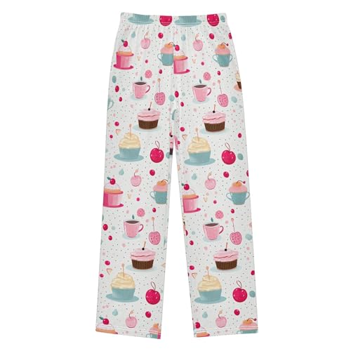 Cupcakes Long Pajama Pants Elastic Waist PJ Bottoms with Pockets S A1111272