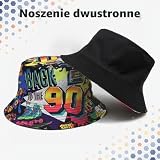 BelleVive Kapelusz typu bucket retro w stylu lat 80. 90. modny unisex dwustronny kapelusz wędkarski dwustronny kapelusz przeciwsłoneczny pakowalna czapka przeciwsłoneczna impreza rave strój akcesoria