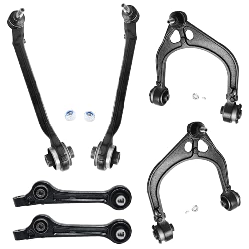 Image of Detroit Axle - Front 6pc Control Arms for 2011-2019 Chrysler 300 Dodge Challenger Charger, 2 Upper Control Arm w /Ball Joints 4 Lower Forward & Rearward Control Arm Replacement