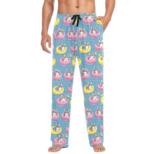Men's Pajama Pants Cat Swimming Ring Pajamas Bottoms Pj Pants Soft Cotton Lounge Pant Sleepwear Bottom for Men