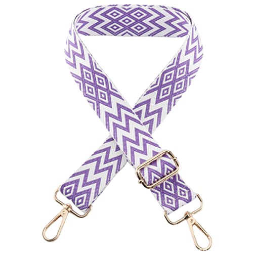 Image of Zhiheng 1pc Extendable Zigzags Jacquard Bag Strap with Clasps Geometric Webbing Belt for Shoulder Crossbag Messenger Bag Replacement (Purple)