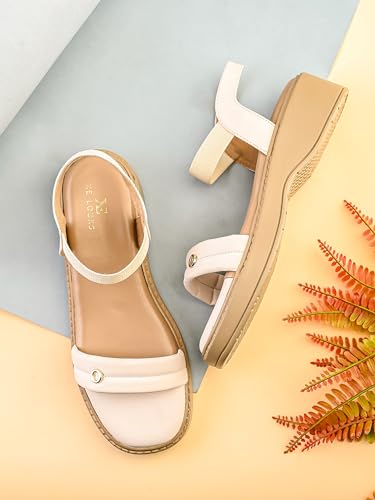 Image of XE Looks Women's Slip-On Sandals with Back Strap | Elastic Ankle Band & Cushioned Footbed | Minimalist Low Heel Sandals for All-Day Comfort