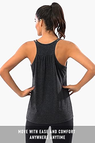 Hibelle Racerback Tank, Womens Scoop Neck Cute Loose Fit Active Clothes Yoga Workout Blouse Tops Spaghetti Straps Athletic Gym Tank Top Dark Grey Medium - Thumbnail 5