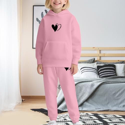 2025 Girls Sweatsuit Set Cute Heart Hooded Sweatshirt & Jogger Pants with Pocket Casual Outfits Set Boys Athletic Tracksuit4