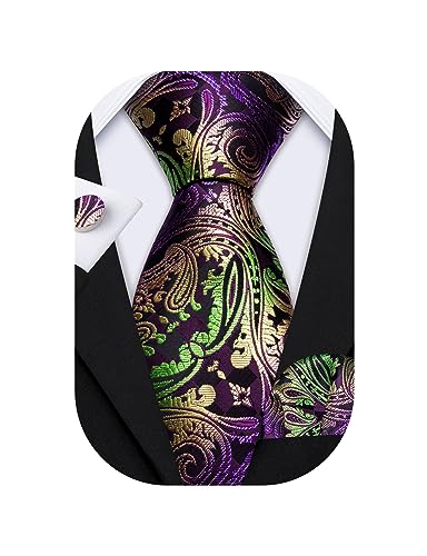 Image of Barry.Wang Men Ties Paisley Woven Silk Necktie Set with Pocket Suqare Cufflinks Formal