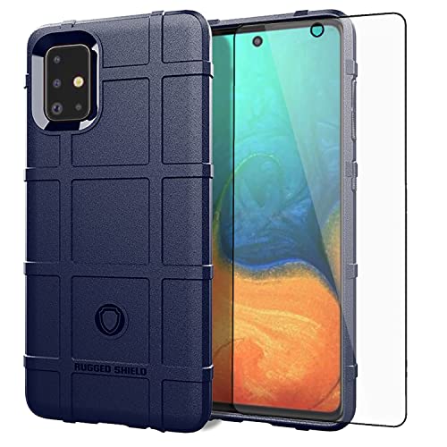 Asuwish Phone Case for Samsung Galaxy A71 4G with Tempered Glass Screen Protector Cover and Slim Thin Hard Mobile Film Rugged TPU Cell Accessories Protective A 71 71A S71 A715F Women Men Blue