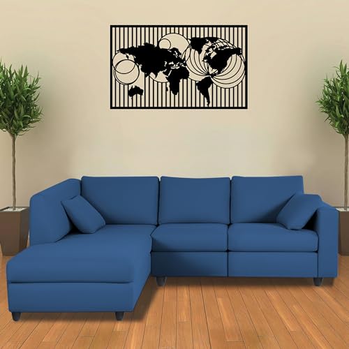 Image of Florian LHS 4 Seater L Shape Sofa Set for Living Room (Blue Fabric) Premium Fabric Sofa
